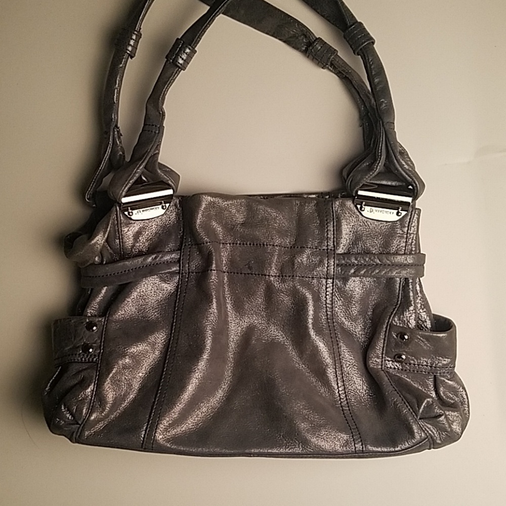 B. Makowski Blue Metallic Silver Leather Bag